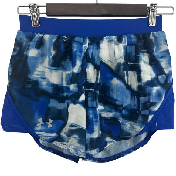 Under Armour Running Shorts Womens XS Loose Fit Lined Blue Abstract Activewear - Picture 1 of 7